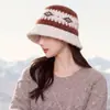 Gorro doce de tricô estilo Fair Isle, estilo coreano, para circunferência de cabeça grande, chapéu quente de outono e inverno, feminino, afina o rosto, gorro de tricô versátil
