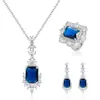 Nuevo Collar Colgante de Piedra Preciosa Flor de Trigo de Amazon para Mujer, Anillo de Diamantes Completos de Alta Gama, Pendientes Colgantes Azul Profundo del Mar