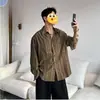 Camisa de Rayas Tie-Dye Color Café Estilo Old Money para Hombre, Camisa de Manga Larga Texturizada para Otoño, Top Exterior Estilo Casual Relajado