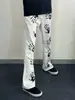 Jeans Acampanados con Estampado de Palma Blanca Marca de Moda Pantalones Cool para la Calle Hip-Hop Americano High Street Pantalones Largos Rectos