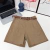 [Con cinturón] pantalones nuevos quintos pantalones medios línea A casual estilo británico cintura alta sueltos delgados pierna ancha shorts para mujer