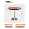 Juego de mesa y sillas semicirculares de acero inoxidable para cafeterías, mesa cuadrada simple para tiendas de té de leche, repostería y postres, mesa de comedor comercial de madera maciza