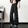 Calças cargo masculinas de outono, corte reto, caimento solto, calças de paraquedista plissadas respiráveis com retalhos estilo americano, secagem rápida para esportes ao ar livre