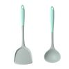 Espátula de silicona gris y verde para cocina doméstica, resistente a altas temperaturas, antiadherente, de silicona, cuchara sopera, colador, juego de utensilios de cocina de colores a juego.