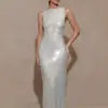 Nuevo vestido de noche sexy sin mangas con lentejuelas de estilo europeo y americano, vestido bodycon ajustado a la moda con abertura