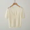 2025 Nuevo Verano Falso Dos Piezas Elegante Reductor de Edad Dulce Cuello en V Cuello Halter Manga Corta Tejido Top Fragante para Mujer