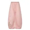 Bordado de letra estilo americano, glitter estrelado, calça de moletom wide leg para homens e mulheres, coleção de outono 2026, cordão, amarração no tornozelo, calça comprida