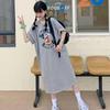 Camiseta de Manga Corta para Mujer, Estilo Ins de Moda 2026 Moda de Verano Estampado de Dibujos Animados, Vestido Versátil de Longitud Media, Cintura Alta, Adelgazante