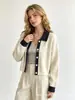 Nuevo cárdigan corto de punto para mujer, estilo otoño e invierno, corte holgado, con colores contrastantes y cuello de solapa, prenda exterior de moda estilo universitario
