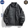 Marca NASA Outono e Inverno 2024 Vintage Americano Gola Lapela Jaqueta Aviador Casaco de Couro