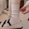 Calcetines de doble costura para mujer, calcetines de punto medio sin costuras para otoño e invierno, estilo universitario coreano, color liso, versátiles, acanalados verticales, calcetines largos