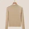 Camiseta de manga larga para mujer 2026 nuevo otoño e invierno cuello semi-alto Tencel lana fina cálida alta elasticidad camiseta base top