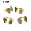 WT-R567 Gris Natural Jaspe Marino Forma Irregular Piedra Chapada en Oro de 18K Anillo Abierto para Hombres y Mujeres