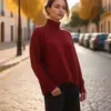 Suéter de Tricô Clássico Russo Cruzado de Cor Sólida com Gola Alta Solto para Mulheres Outono e Inverno Europeu e Americano Novo Amazon