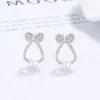 Brinco de Tarraxa Pérola Laço Feminino Prata 925 Esterlina Moda Pérola Moda Hélice da Orelha Joia de Orelha Elegante de Luxo Leve