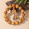 Pulseira de Madeira em Forma de Cabaça, Círculo Único, Sandália Dourada, Estilo Masculino, Contas Budistas para Meditação, Venda Direta