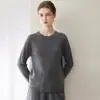 Suéter de cachemir para mujer con cuello redondo y borde enrollado, prêt-à-porter de primera línea, tejido de punto liso de 12 agujas, suéter base 100% cachemir puro