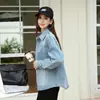 Nueva Moda Holgada Adelgazante Alta Calidad Camisa Chaqueta de Mezclilla de Manga Larga en Capas para Mujer en Azul, Otros Estilos Europeos y Americanos