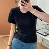 Camiseta de Algodón con Hilo Cuello en U Clavícula Peso Alto Manga Corta Básica Versátil Adelgazante Manga Corta Camiseta Base Primavera y Verano Nuevo 2023