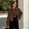 Abrigo de Lana Vintage Color Marrón Maillard para Mujer, Chaqueta Holgada para Mujer con Cuello de Solapa, Abrigo Grueso, Estilo Europeo y Americano