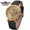 T-Winner/Victor 8005 Oro Hueco Manual Mecánico Deportivo de Negocios de Cuero Casual Reloj para Hombre
