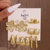 Set de 9 Pares de Aretes Originales Nuevos Dorados Transfronterizos Versátil Ccb Geométrico Estilo Minimalista Pendientes de Comercio Exterior Venta al por Mayor
