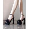Sandalias de Tacón Grueso Peludas Estilo Nuevo 2026, Zapatos Populares para Discoteca para Combinar con Vestidos, Plataforma de Punta Cuadrada Tacones Súper Altos para Mujer