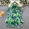 Vestido Estampado Estilo Resort Francés para Mujer, Mangas Tres Cuartos, Ceñido a la Cintura, Conjunto de Dos Piezas Adelgazante, Ropa de Trabajo Elegante de Verano con Perlas