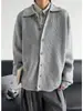 Cardigan Casaco Suéter Tricô Masculino Estilo Coreano Retro Solto Casual Manga Longa Gola Lapela Versátil Tendência Primavera Outono