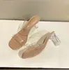 Sandalias de Tacón Alto para Mujer 2024 de Moda Transparentes de Tacón Medio Zapatos de Cristal Moda Tacón Grueso Chanclas de Exterior Tacón Delgado Antideslizantes