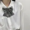 Cuadros Sin Corbata Corbata Gris Camisa JK Estilo Japonés Estilo Universitario Pareja Todo-partido Casual Estilo Coreano Corbata de Lazo Hombre de Moda