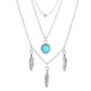 Collar de turquesa multicapa de estilo étnico con colgante de hoja de girasol de tres capas retro, joyería de estilo bohemio al por mayor