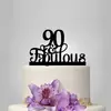 Tarjeta de pastel de cumpleaños con letra inglesa acrílica Fiesta de cumpleaños número 90 Regalo de celebración del 90 aniversario