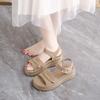Zapatos de Mujer de Talla Grande Sandalias Romanas de Suela Gruesa Sandalias de Playa Tejidas de Verano para Mujer con Hebilla de Una Línea de Suela Blanda