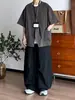 Pantalones casuales de hombre con textura plisada estilo retro japonés, nueva colección de otoño, de pierna ancha, corte recto holgado, color liso, hasta el suelo