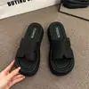 Pantuflas de Mujer 2026 Verano Nuevo Estilo Punta Redonda Suela Gruesa Aumentadoras de Altura Sandalias de Playa Moda Slip-On Sandalias de Exterior para Mujer