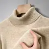 Suéter Pesado de Hilo Fino Engrosado 500g para Hombre, Nuevo Estilo de Invierno para Hombres Jóvenes y de Mediana Edad, Camiseta Base Cálida de Punto de Cuello Alto de Color Sólido