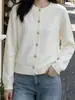 Cárdigan de punto con cuello redondo para el día a día, nuevo abrigo suéter casual versátil de primavera y otoño, prenda exterior suave y corta para mujer
