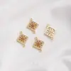 Chapado en Oro de 14K Galvanizado Zirconio Trébol de Cuatro Hojas Estrella Rombo Conector Doble Colgante Pulsera Accesorios para Collares Pendiente