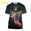 Bandeira Americana Águia 3D Digital Cruz Inglesa Transfronteiriça Nova Camiseta Masculina Gola Redonda Manga Curta Venda Direta da Fábrica Fornecimento de Exportação