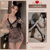 Mei Nai'Er Lencería Sexy Deseo Puro Falda de Cadera Estampado de Leopardo Lindo Traje Uniforme No Necesidad de Quitarse Pijama Qqny
