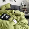 Conjunto de Cuatro Piezas para Hombre Clase A de Algodón Lavado para Dormitorio de Estudiantes Cubre Edredón Azul Marino Juego de Cama de Tres Piezas de Color Sólido Adecuado para Todas las Estaciones