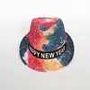Sombrero de tela de Año Nuevo Feliz transfronterizo con luces Sombrero de Año Nuevo Sombrero de tela con lentejuelas Sombrero para actuación en escenario