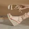 Sandalias de cuña Jingang Shoes Mj90113 para mujer Modelo Nuevo 2026 de Cuerda de Cáñamo con Suela Gruesa y Punta Abierta Zapatos de Tacón Grueso con Suela Gruesa para Mujer