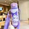 Termo de Paja Kuromi Sanrio para Niños, Taza de Agua Portátil con Popote para Niñas, Estudiantes de Primaria para Ir a la Escuela