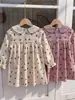 Vestido Infantil Feminino Estilo Coreano Outono 2026 com Gola Boneca Doce Vestido Princesa Infantil com Estampa de Laços e Mangas Longas