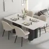 Mesa de jantar e cadeiras de ardósia preta, conjunto de jantar estilo italiano, popular para apartamentos pequenos, design moderno e minimalista, adequado para uso doméstico