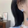 Aguja de Plata 925 Azul Trébol de Cuatro Hojas Hebilla de Oreja Belleza Dulce Nicho Temperamento Sentido de Alta Gama Verano Nuevo Pequeño Fresco Hebilla de Oreja