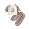 Conjunto Informal de Dos Piezas Estilo Coreano para Bebés y Niños Pequeños, Cuello Redondo, Aplicación de Cachorro de Dibujos Animados, Pantalones Deportivos con Puños para Bebé, Conjunto de Primavera y Otoño