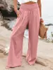 Em Estoque 2026 Verão Europeu e Americano Aliexpress Amazon Casual Calça Longa Ampla de Algodão e Linho Popular de Cintura Alta Solta para Mulheres
